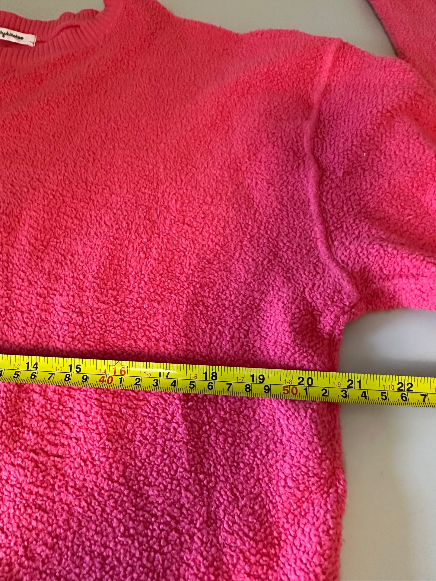 perfectwhitetee Sami Hot Pink Boucle Cotton Crewneck Sweatshirt | Size Small