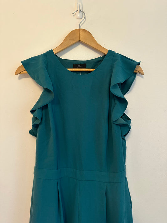 NWT J. Crew Teal Ruffle Trim Cutout Back Wide Leg Crepe Jumpsuit | Size 6