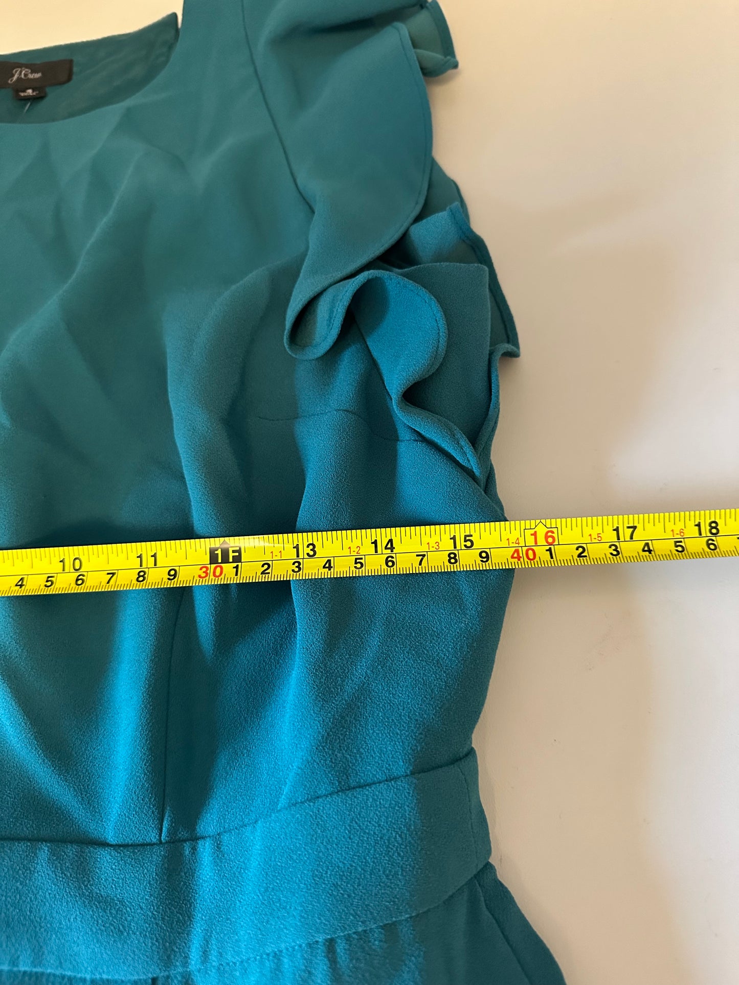 NWT J. Crew Teal Ruffle Trim Cutout Back Wide Leg Crepe Jumpsuit | Size 6