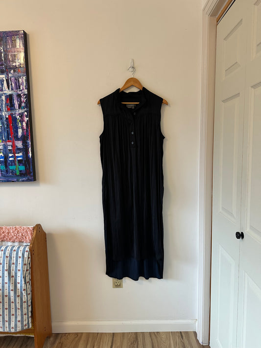 NWT Anthropologie Black Crinkle Pleated Midi Dress | Size Large