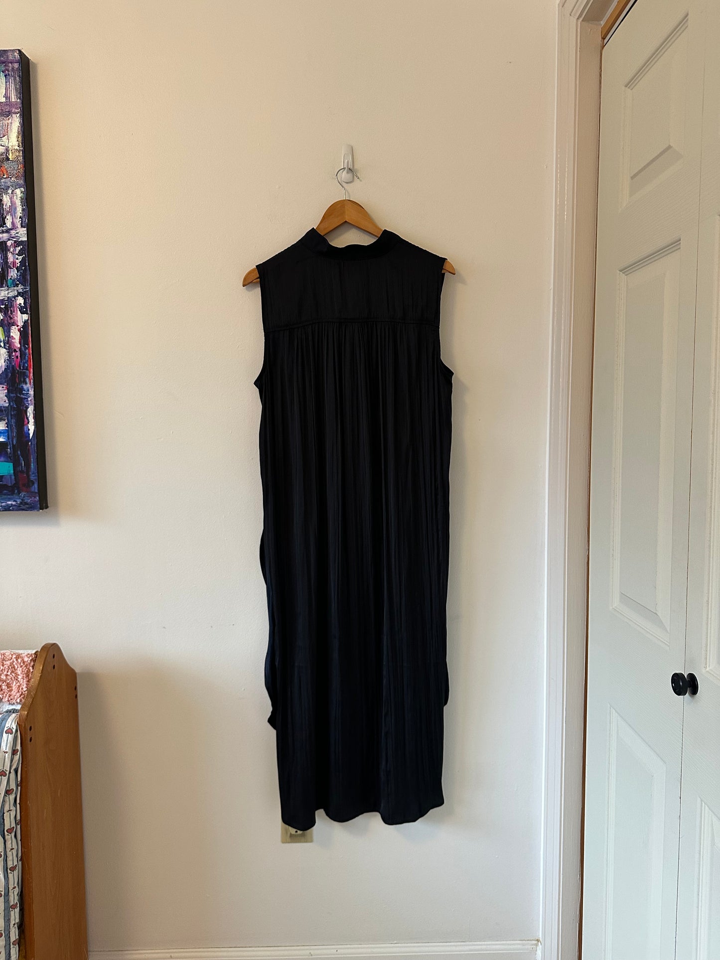 NWT Anthropologie Black Crinkle Pleated Midi Dress | Size Large