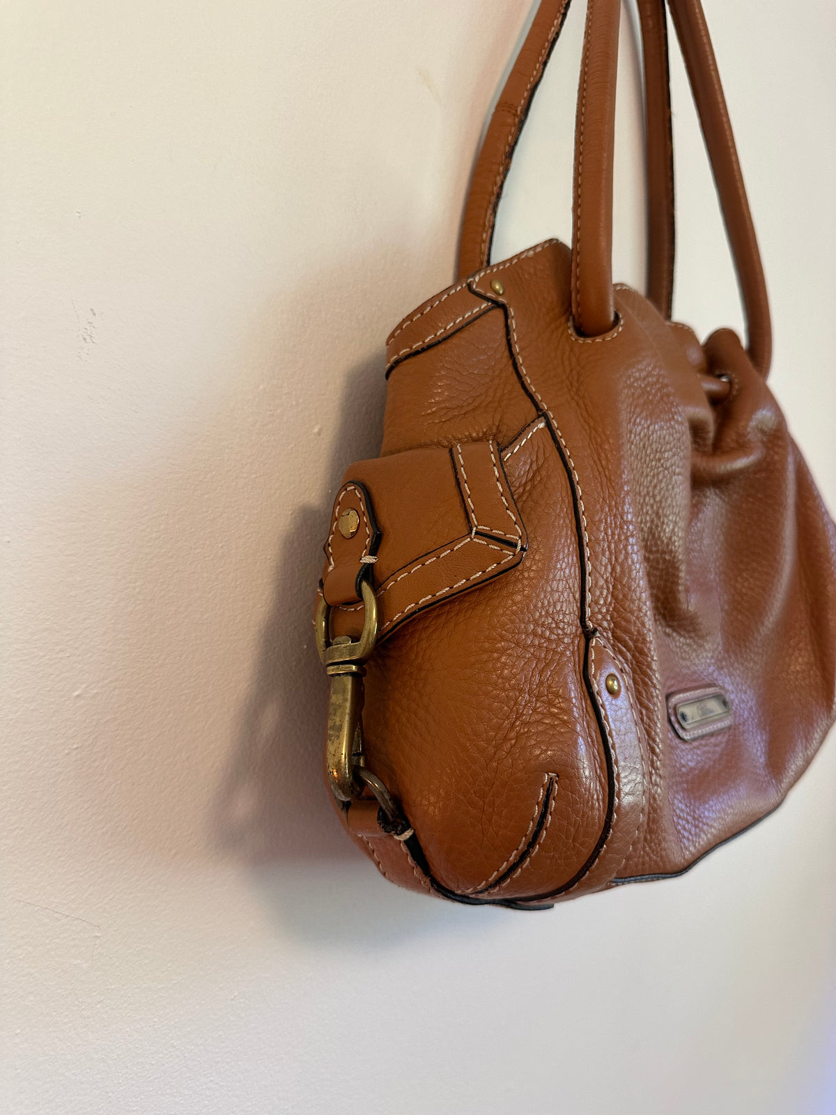 Cole Haan Cognac Pebbled Leather Hobo Shoulder Bag in Brown