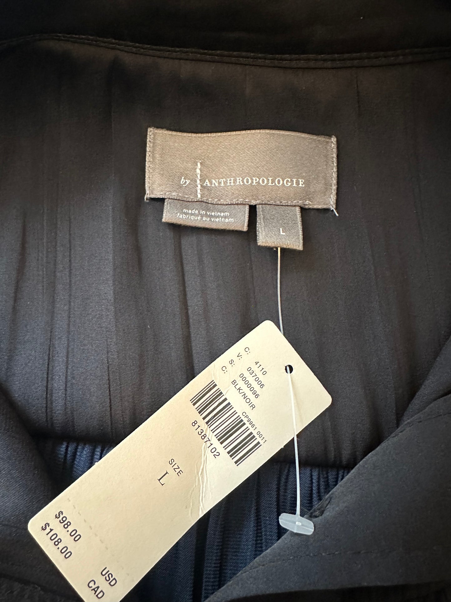 NWT Anthropologie Black Crinkle Pleated Midi Dress | Size Large