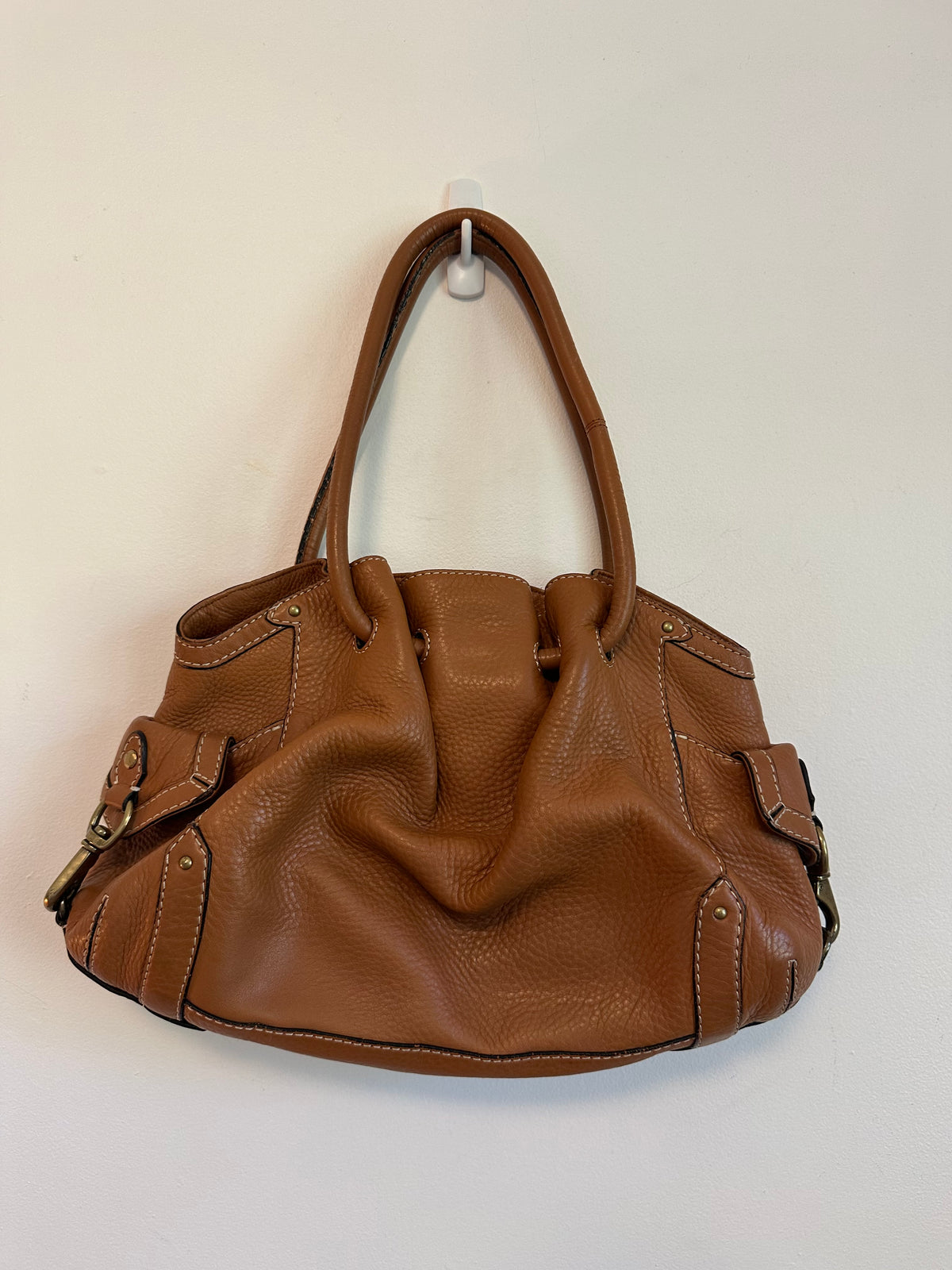 Cole Haan Cognac Pebbled Leather Hobo Shoulder Bag in Brown