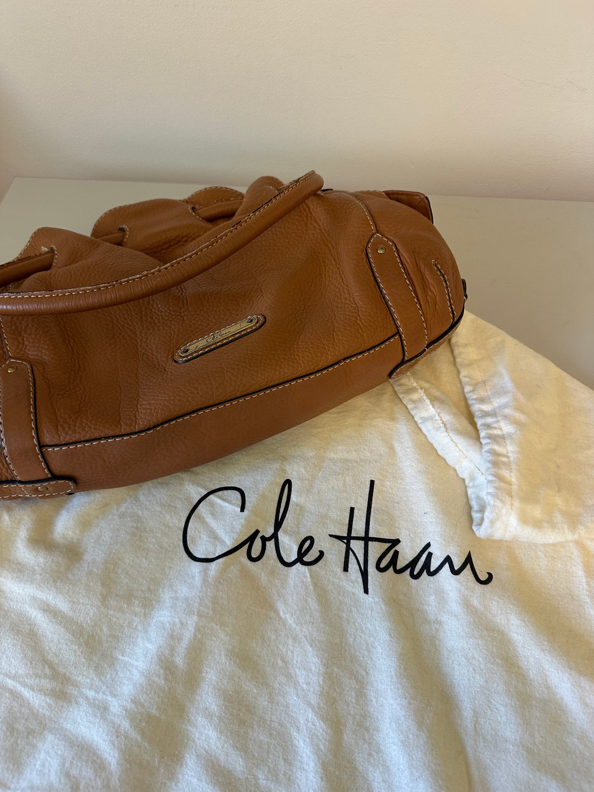 Cole Haan Cognac Pebbled Leather Hobo Shoulder Bag in Brown