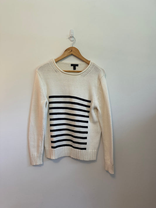 J. Crew Navy Blue Striped Cotton Blend Knit Sweater | Size Small
