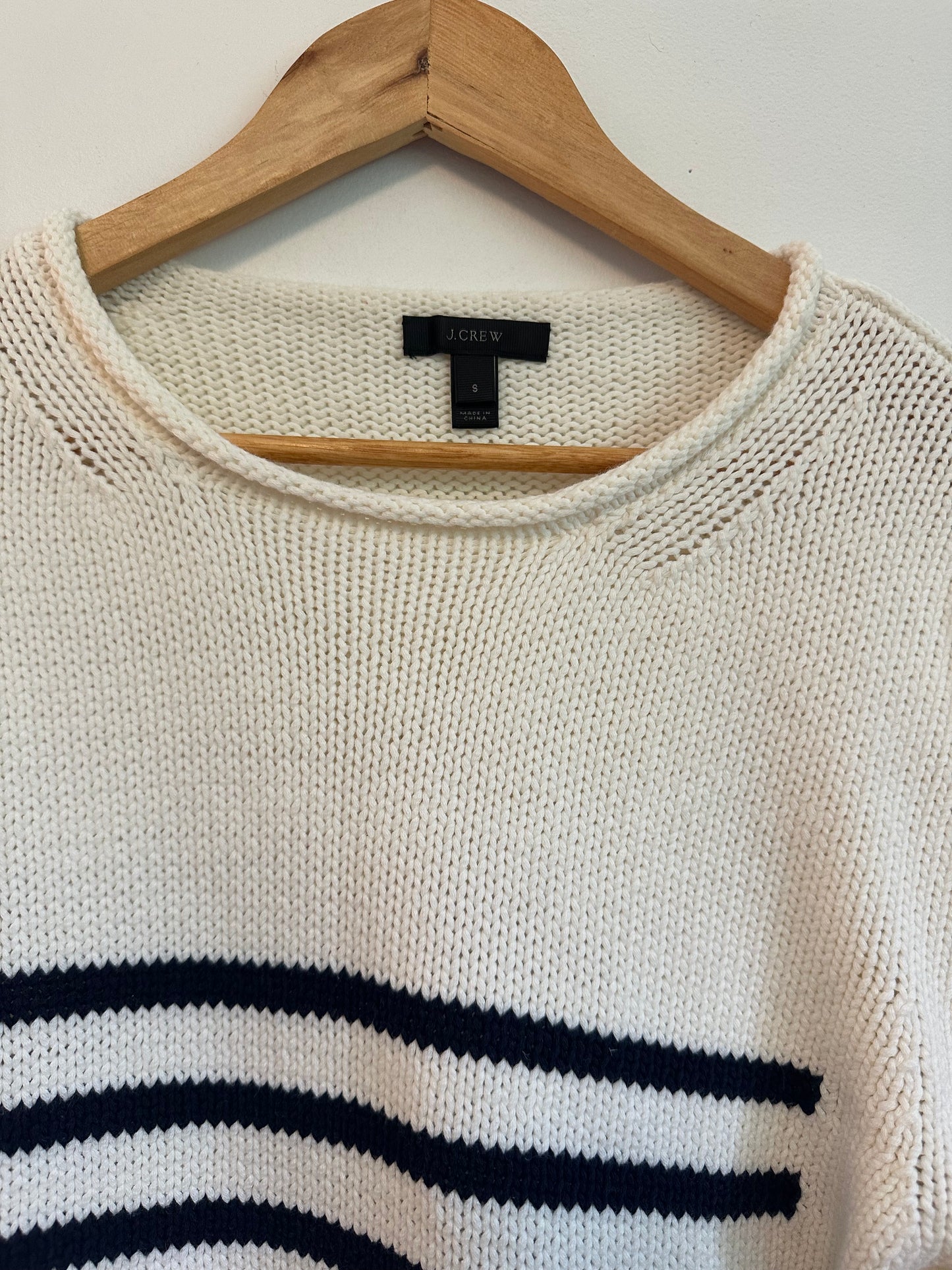 J. Crew Navy Blue Striped Cotton Blend Knit Sweater | Size Small
