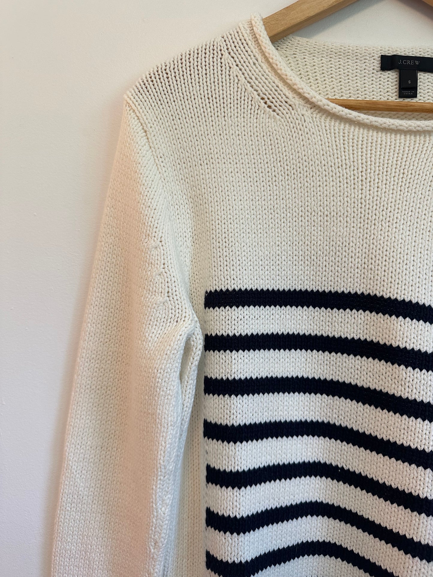 J. Crew Navy Blue Striped Cotton Blend Knit Sweater | Size Small