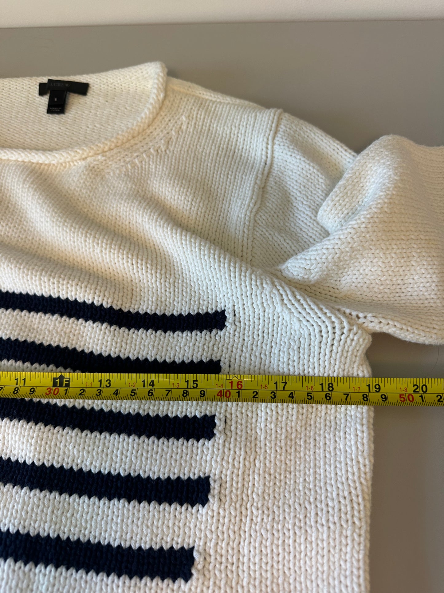 J. Crew Navy Blue Striped Cotton Blend Knit Sweater | Size Small