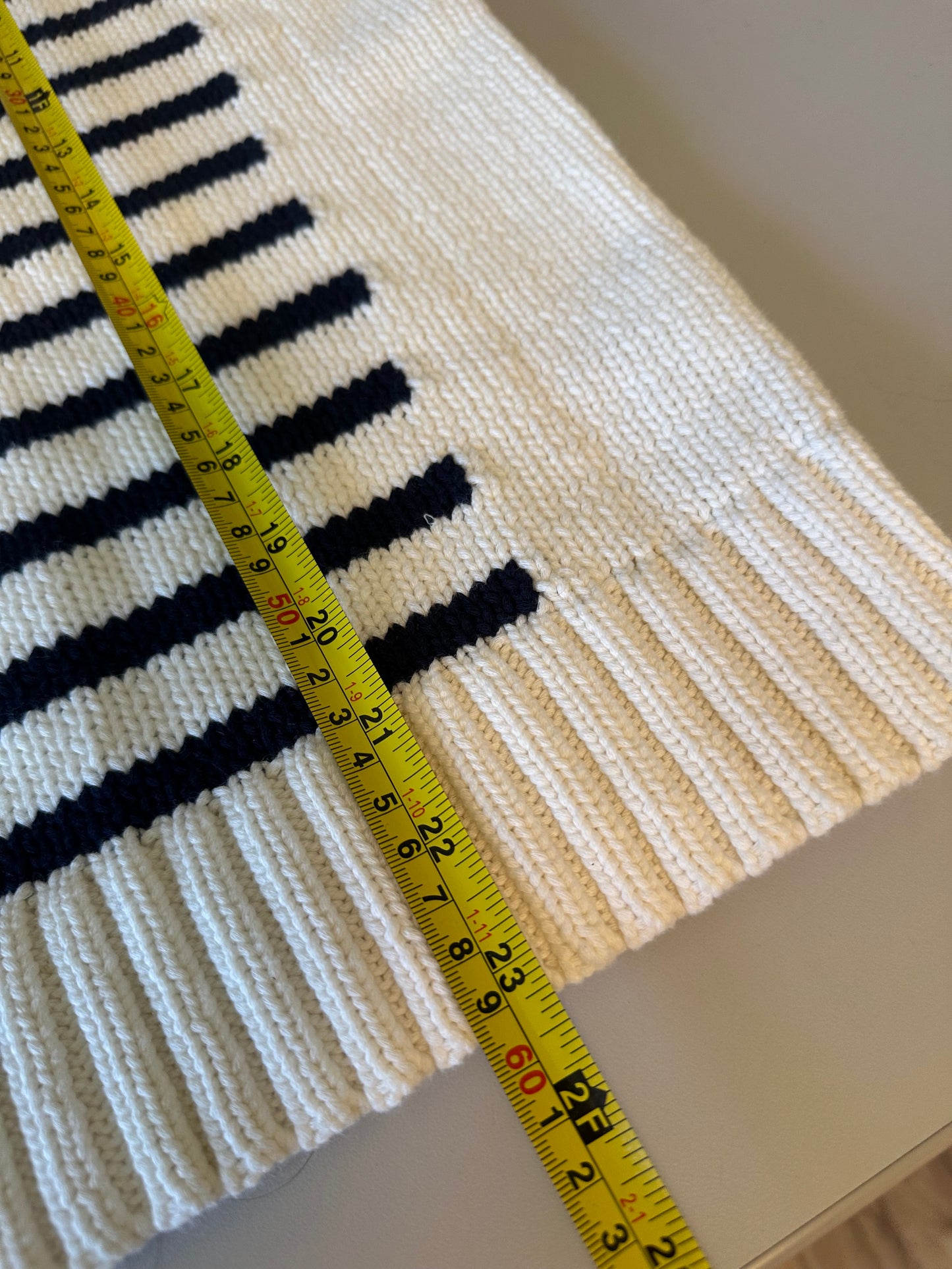 J. Crew Navy Blue Striped Cotton Blend Knit Sweater | Size Small