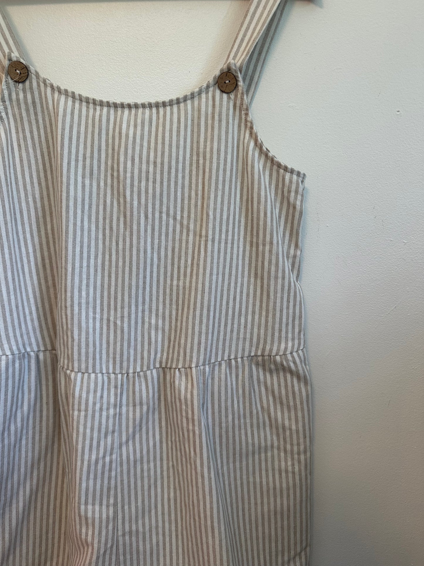 By Together Tan and White Striped Linen Blend Romper | Size Medium