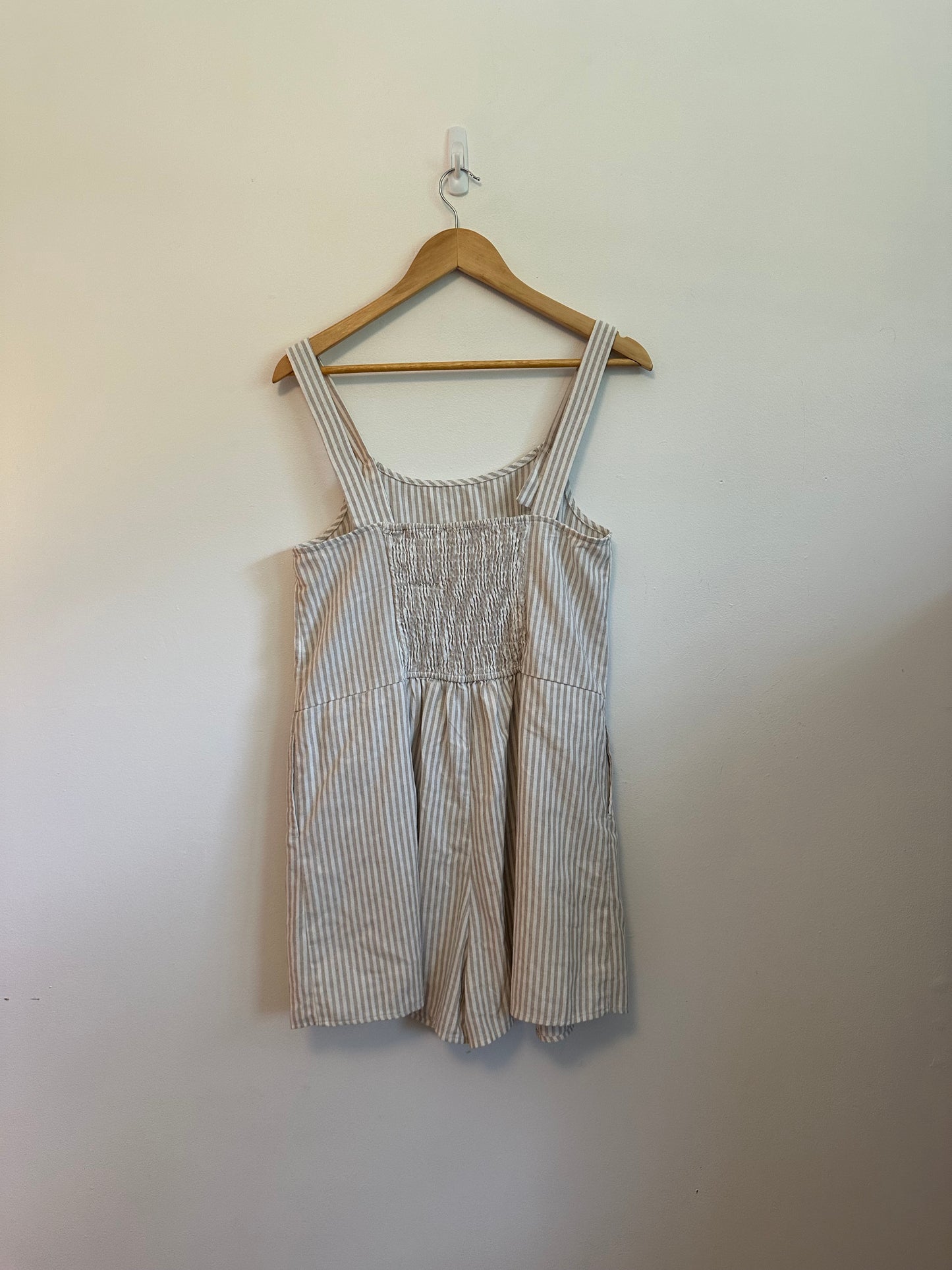 By Together Tan and White Striped Linen Blend Romper | Size Medium