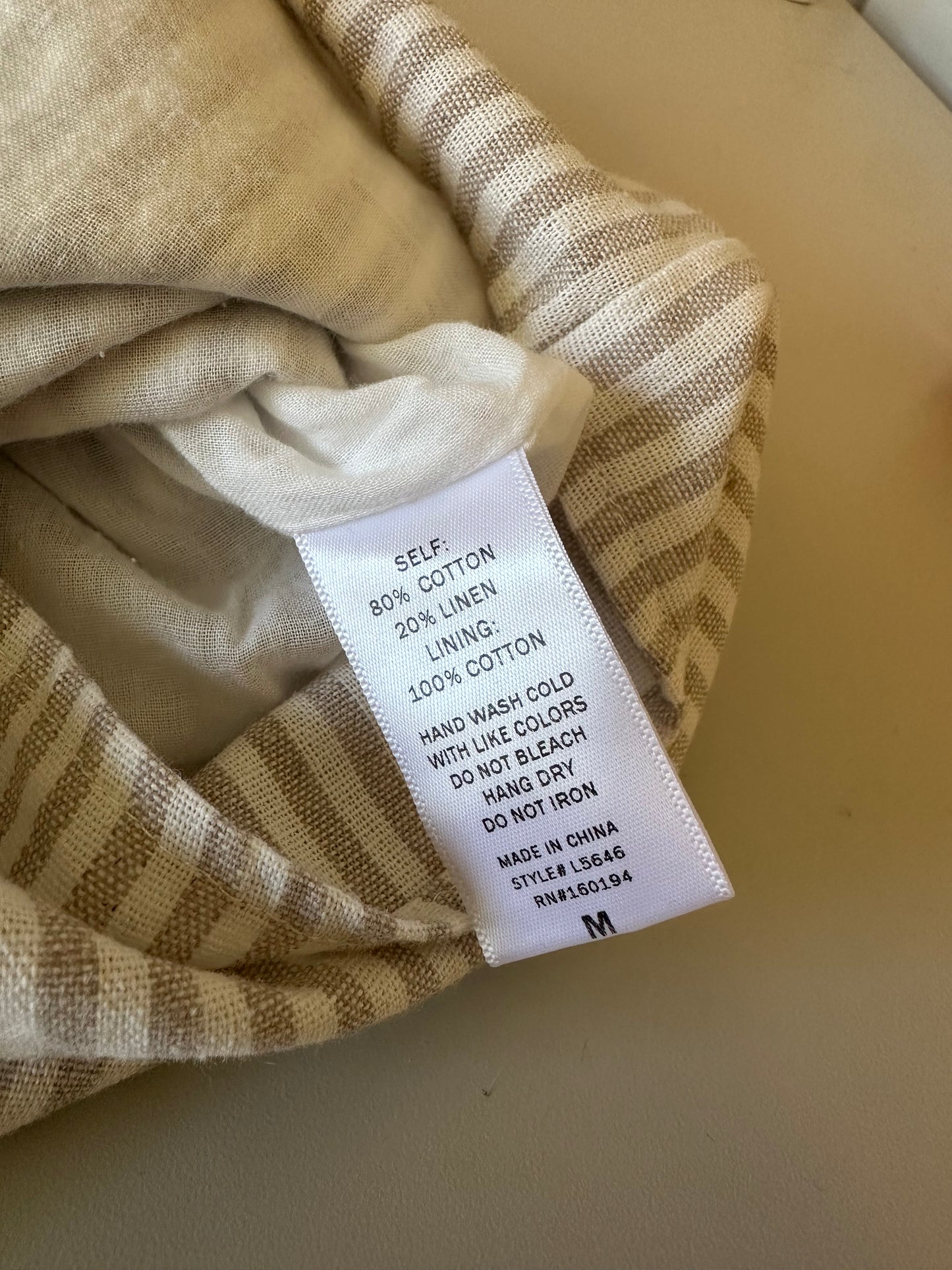 By Together Tan and White Striped Linen Blend Romper | Size Medium