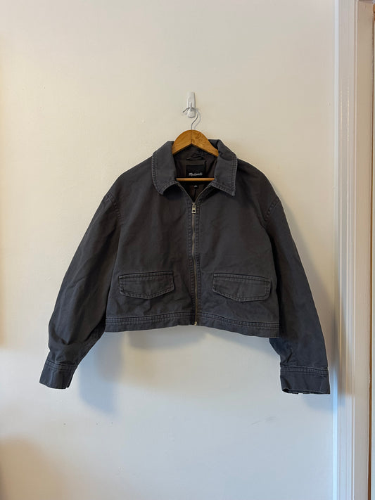 Madewell Cropped Utilitarian Jacket in (Re)generative Chino in Dark Pavement | Size XL