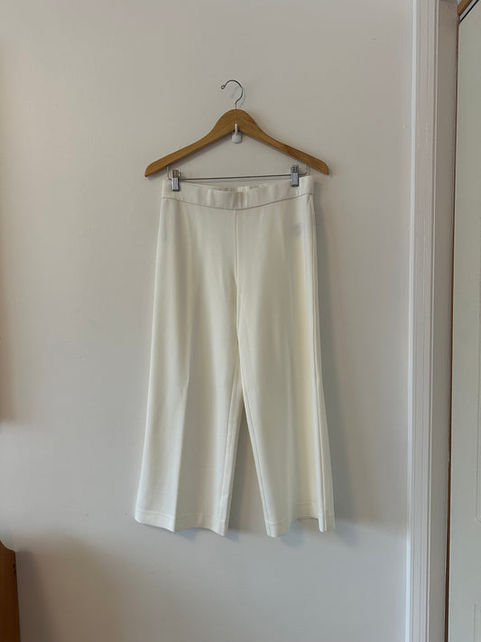 Natori Cream Pull On Cropped Wide Leg Pants | Size Medium