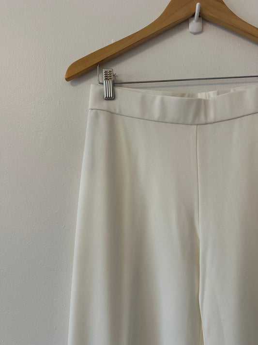 Natori Cream Pull On Cropped Wide Leg Pants | Size Medium