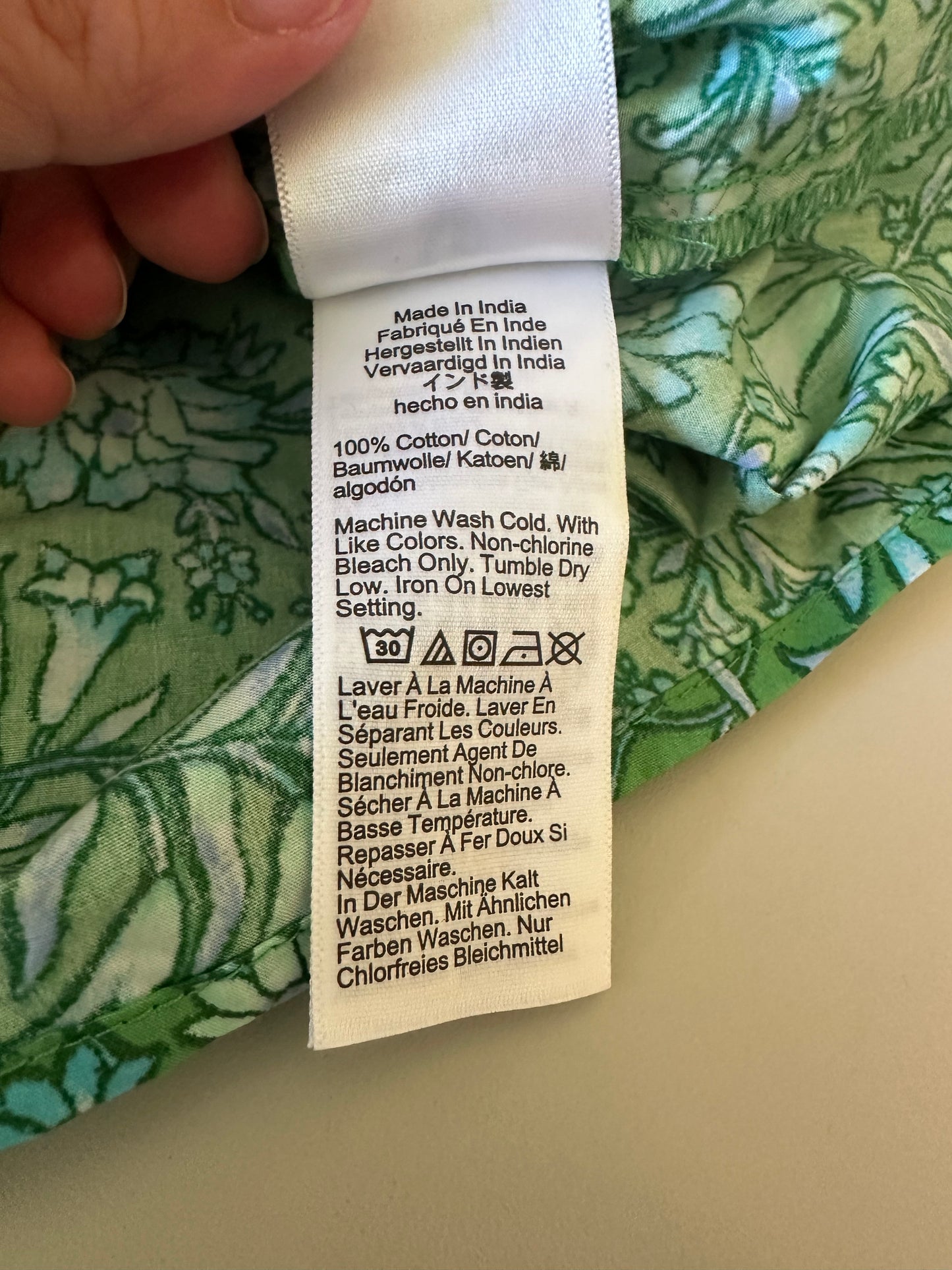 J. Crew Green Floral Ruffle Neck Puff Sleeve Cotton Blouse | Size Small