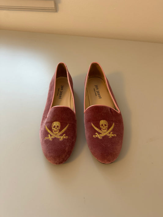 Jon Josef Pink Velvet Pirate Flat Smoking Shoes | Size 6.5