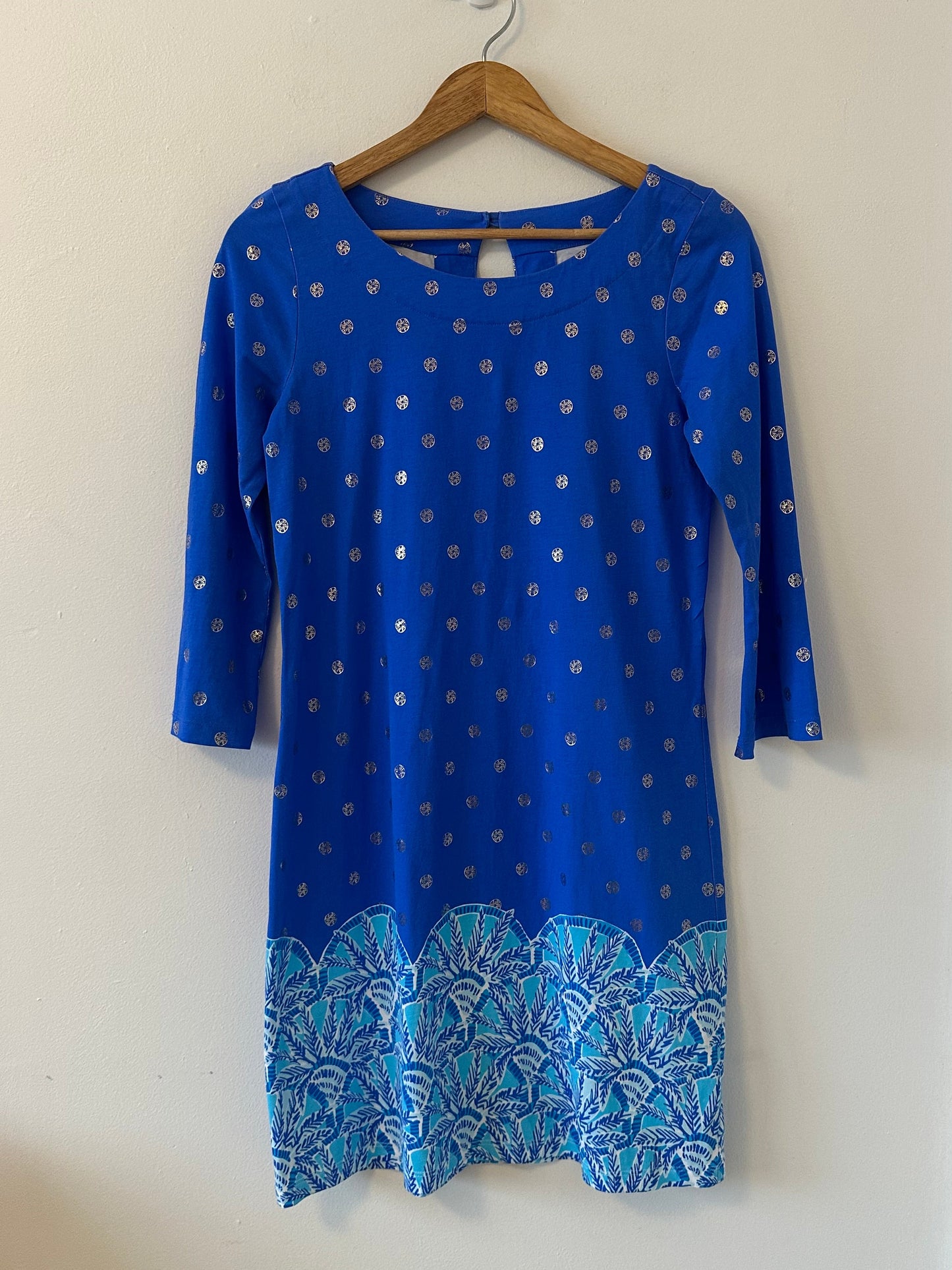 Lilly Pulitzer Cotton Bay Dress in Blue Grotto with Gold Print | Size Small
