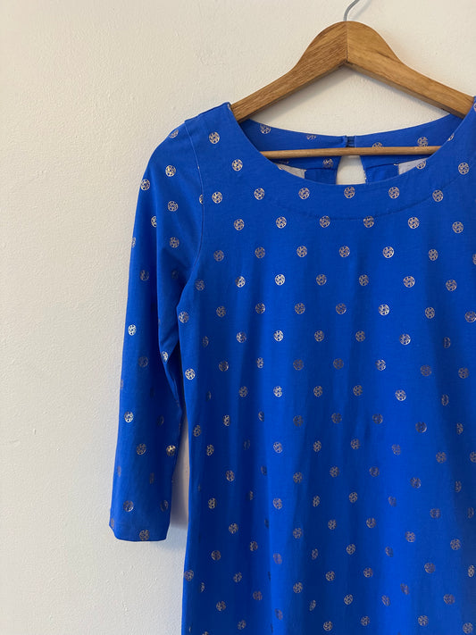 Lilly Pulitzer Cotton Bay Dress in Blue Grotto with Gold Print | Size Small
