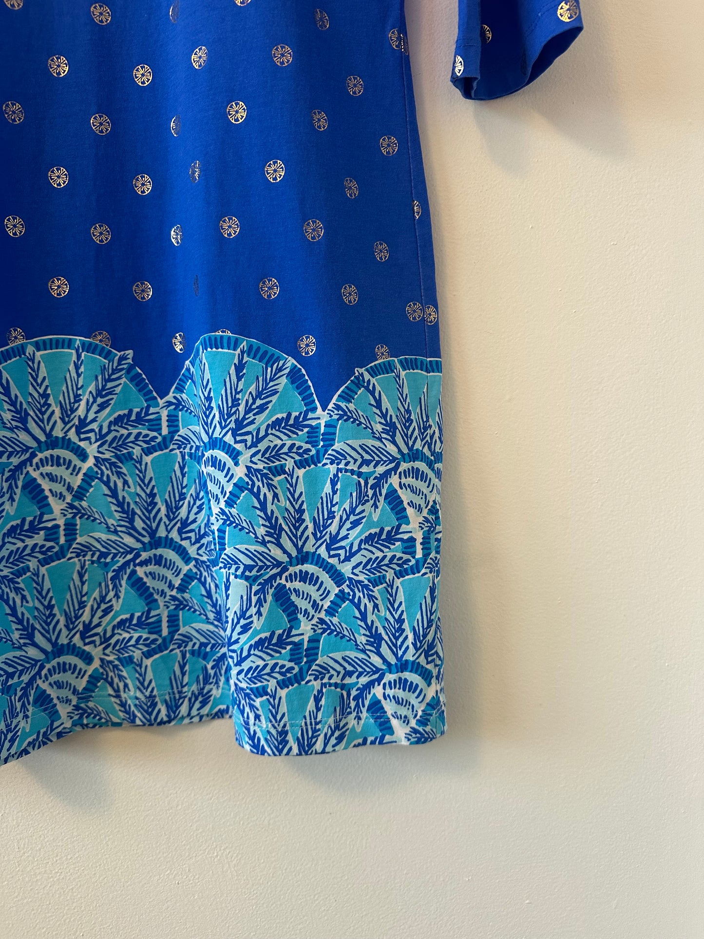 Lilly Pulitzer Cotton Bay Dress in Blue Grotto with Gold Print | Size Small