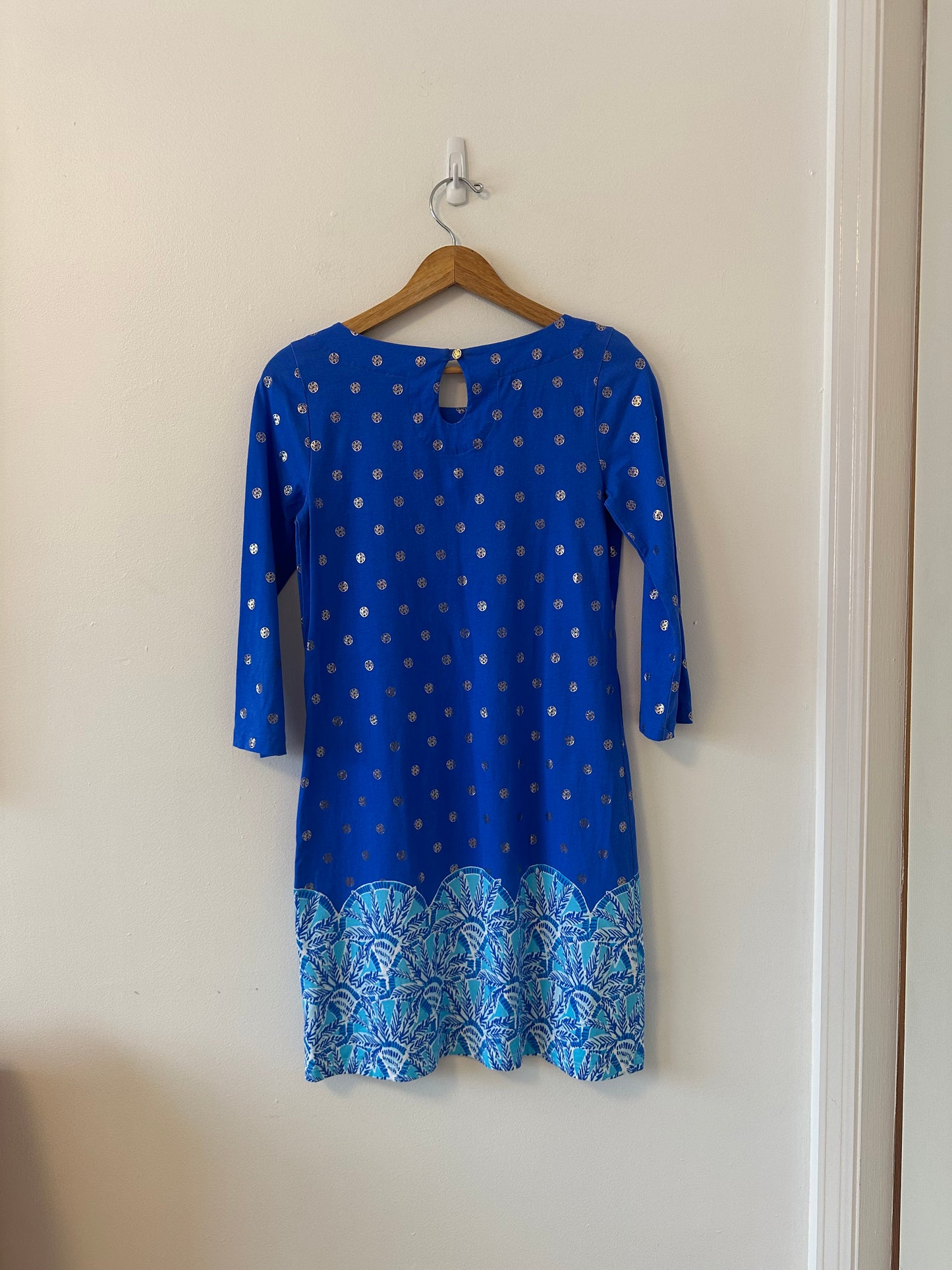 Lilly Pulitzer Cotton Bay Dress in Blue Grotto with Gold Print | Size Small