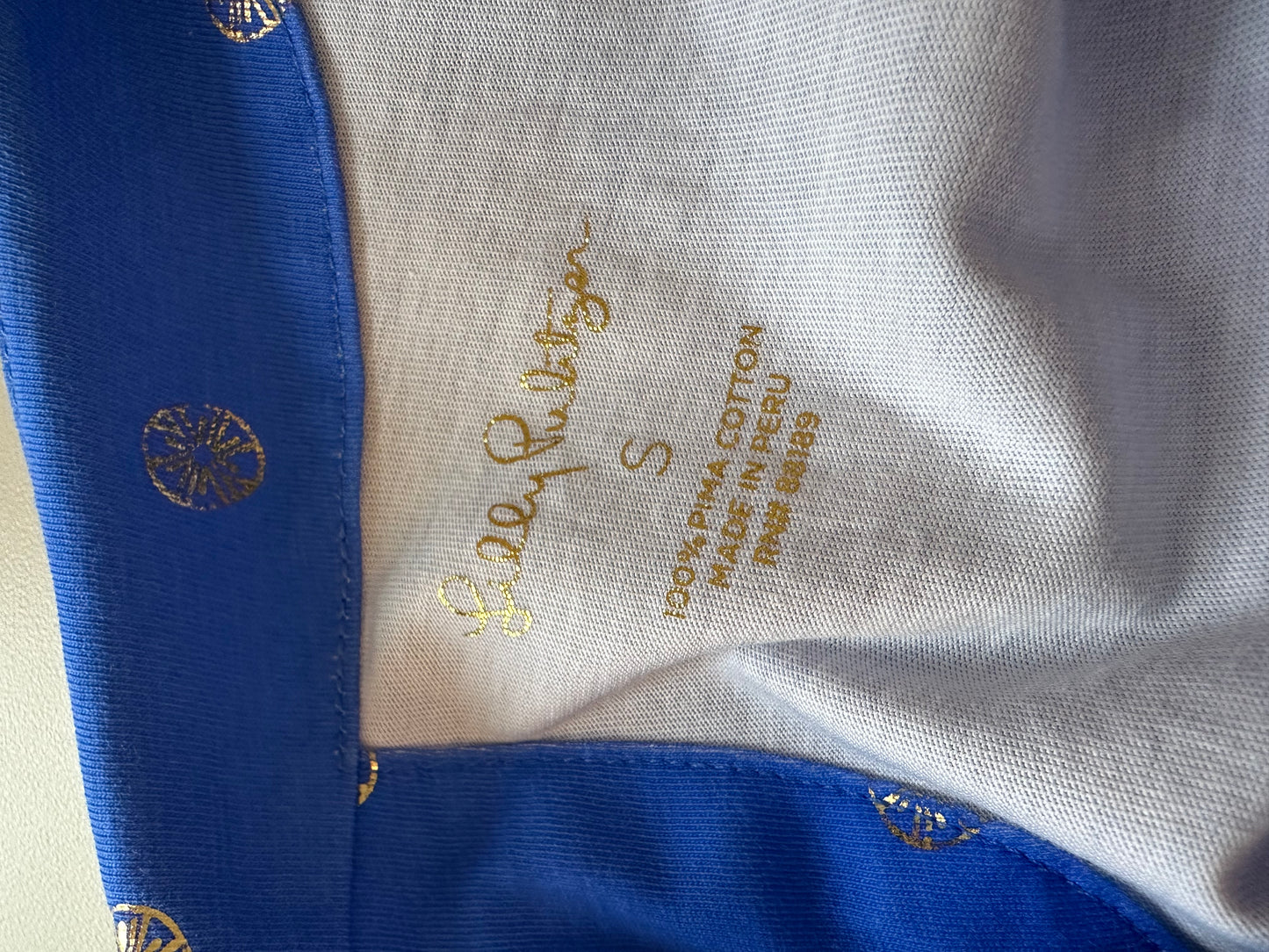 Lilly Pulitzer Cotton Bay Dress in Blue Grotto with Gold Print | Size Small