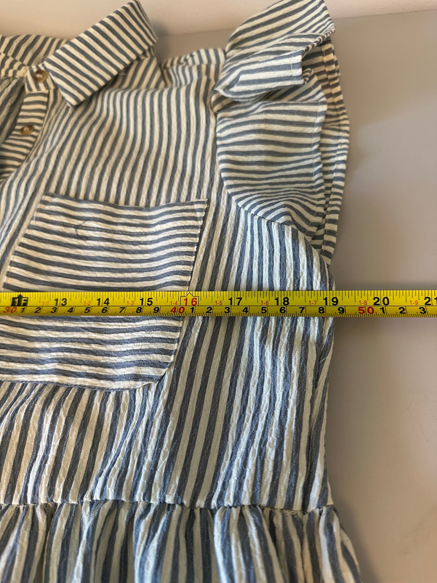 Easel Los Angeles Striped Ruffle Sleeve Button Down Tiered Babydoll Dress | Size Medium