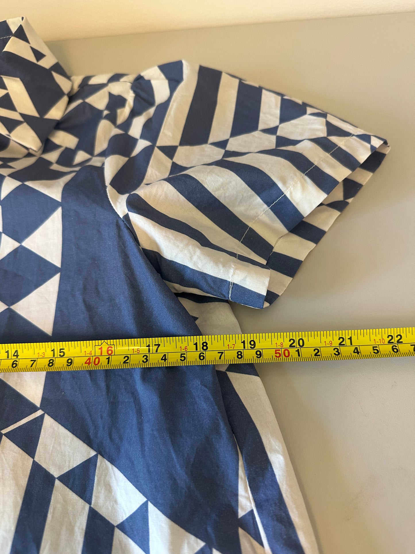 Jodifl Navy Blue and White Geometric Triangle Print Cotton Mini Dress | Size Small