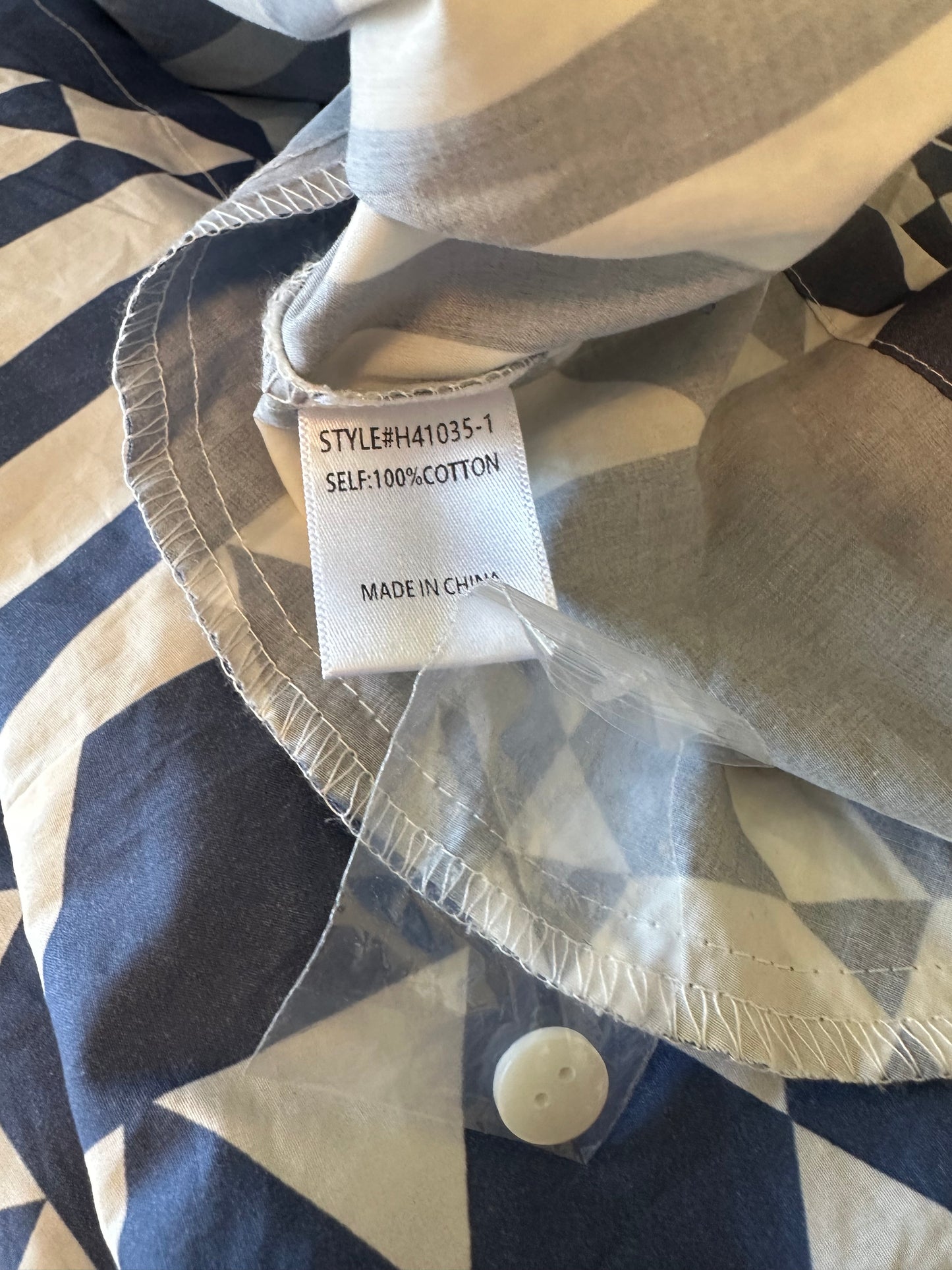 Jodifl Navy Blue and White Geometric Triangle Print Cotton Mini Dress | Size Small