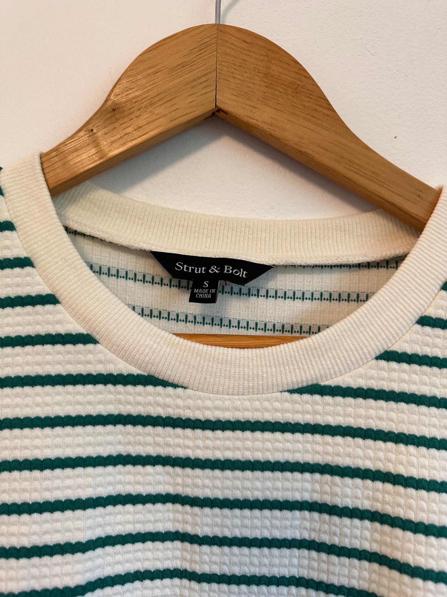 Strut & Bolt Green and White Striped Mixed Media Tiered Mini Dress | Size Small