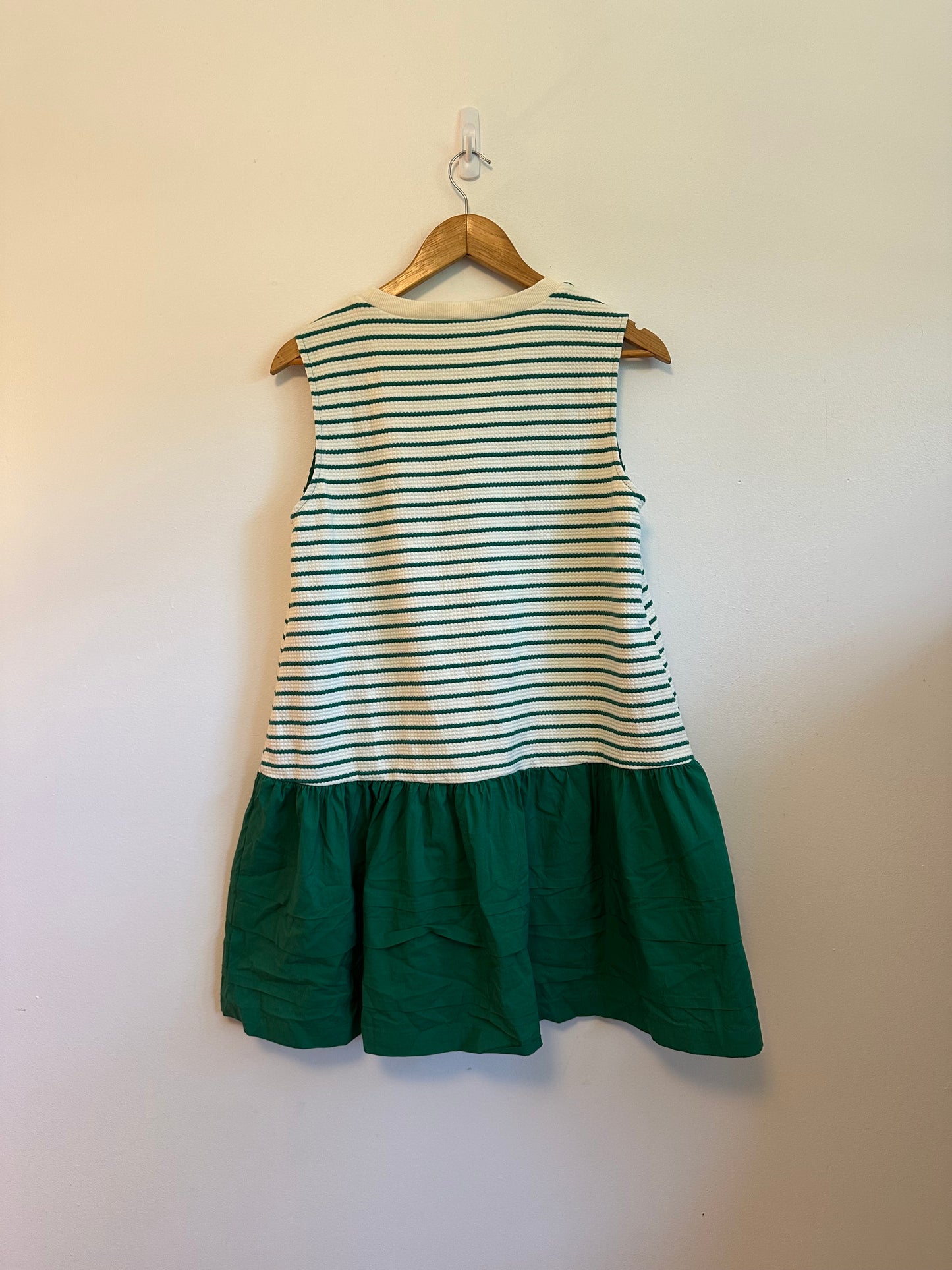 Strut & Bolt Green and White Striped Mixed Media Tiered Mini Dress | Size Small