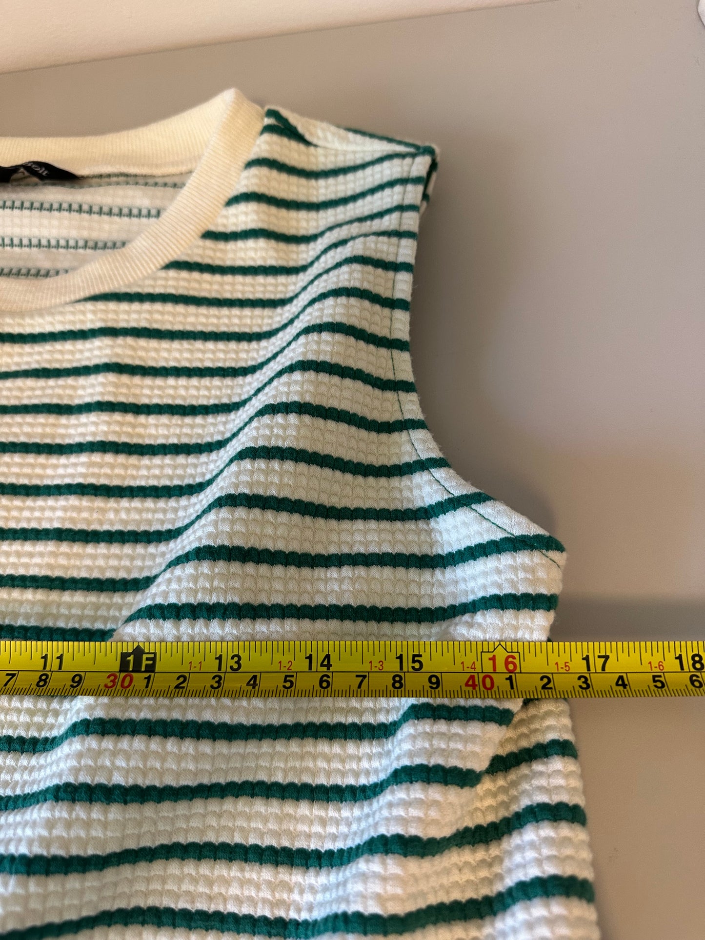 Strut & Bolt Green and White Striped Mixed Media Tiered Mini Dress | Size Small