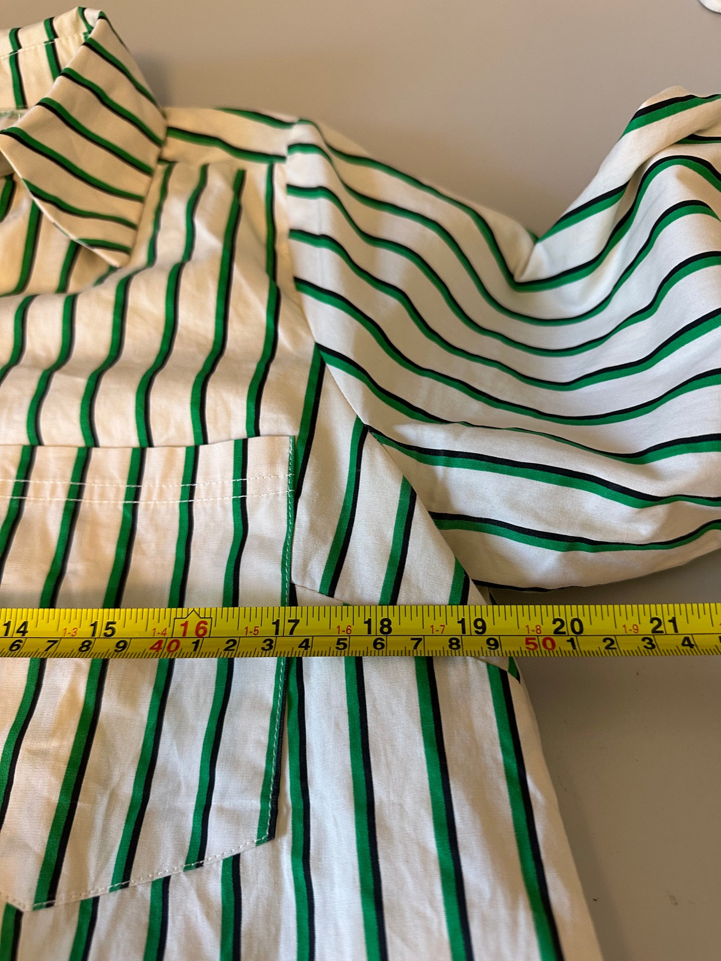 Entro Green and White Striped Drop Waist Cotton Shirt Dress | Size Small