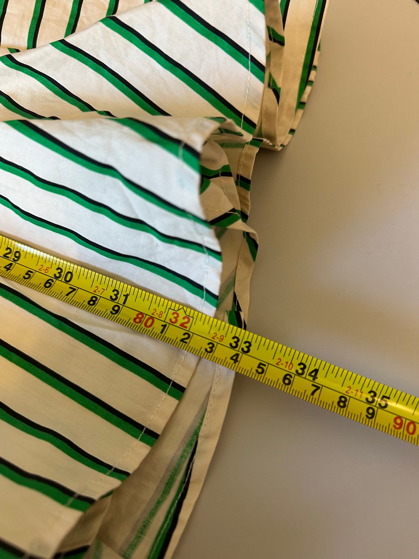 Entro Green and White Striped Drop Waist Cotton Shirt Dress | Size Small