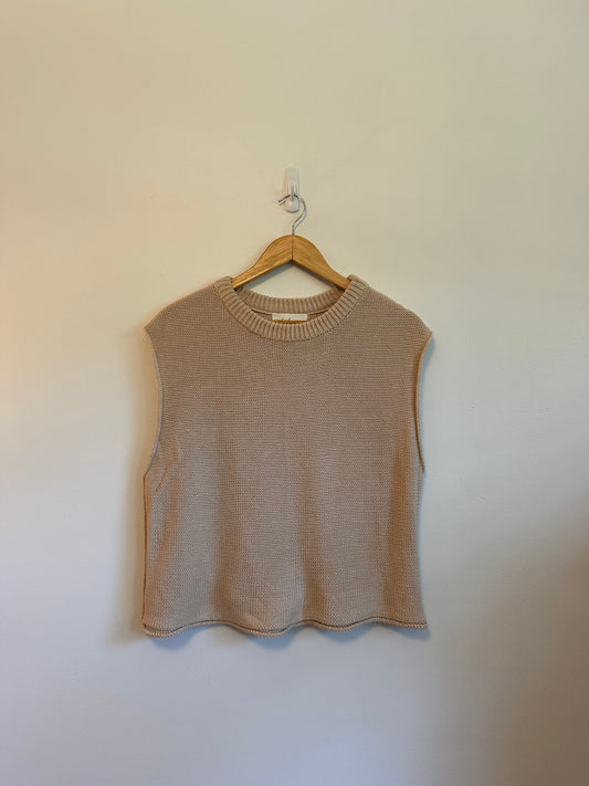 La February Tan 100% Cotton Chunky Knit Sleeveless Sweater | Size Small