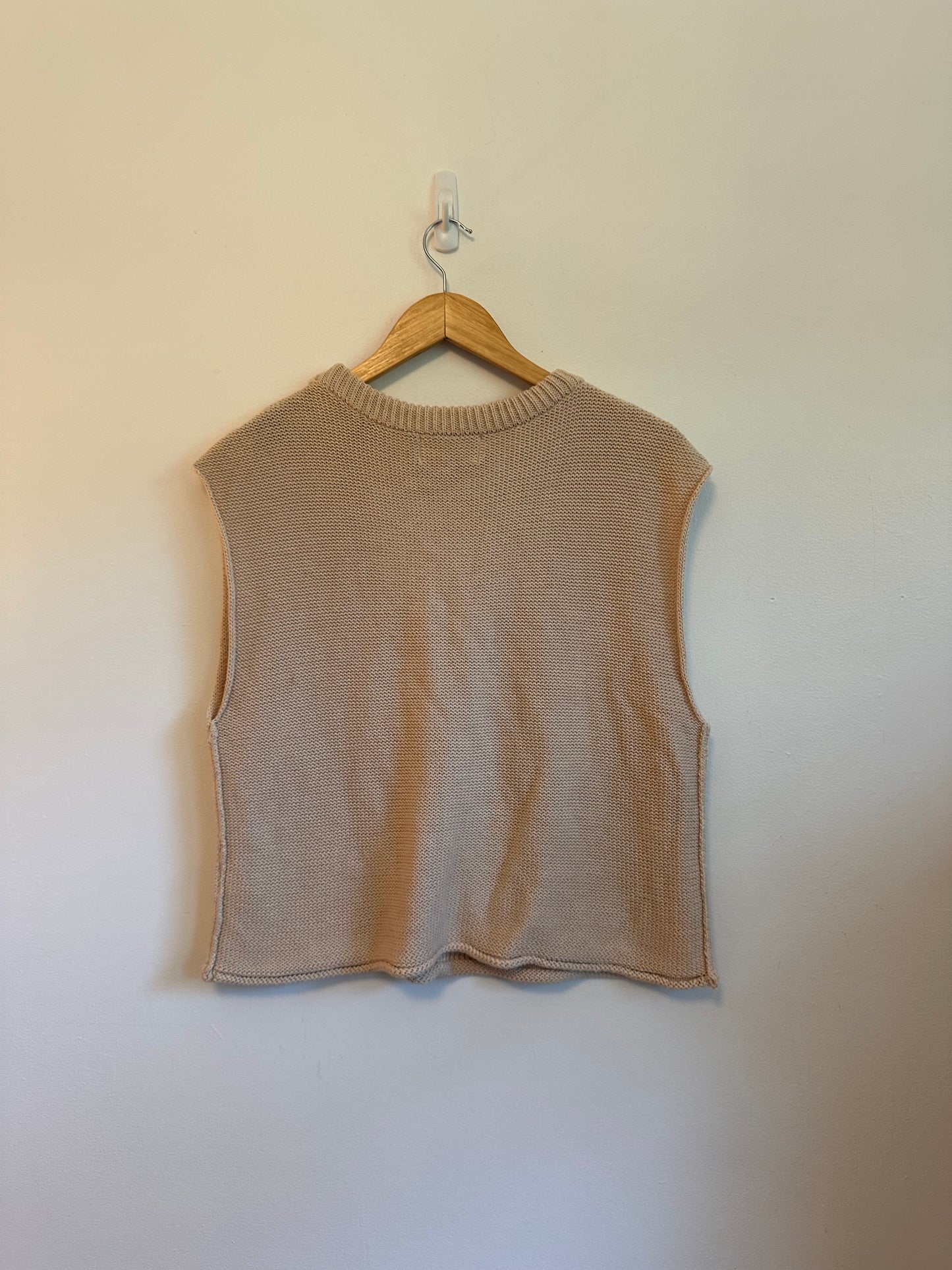 La February Tan 100% Cotton Chunky Knit Sleeveless Sweater | Size Small