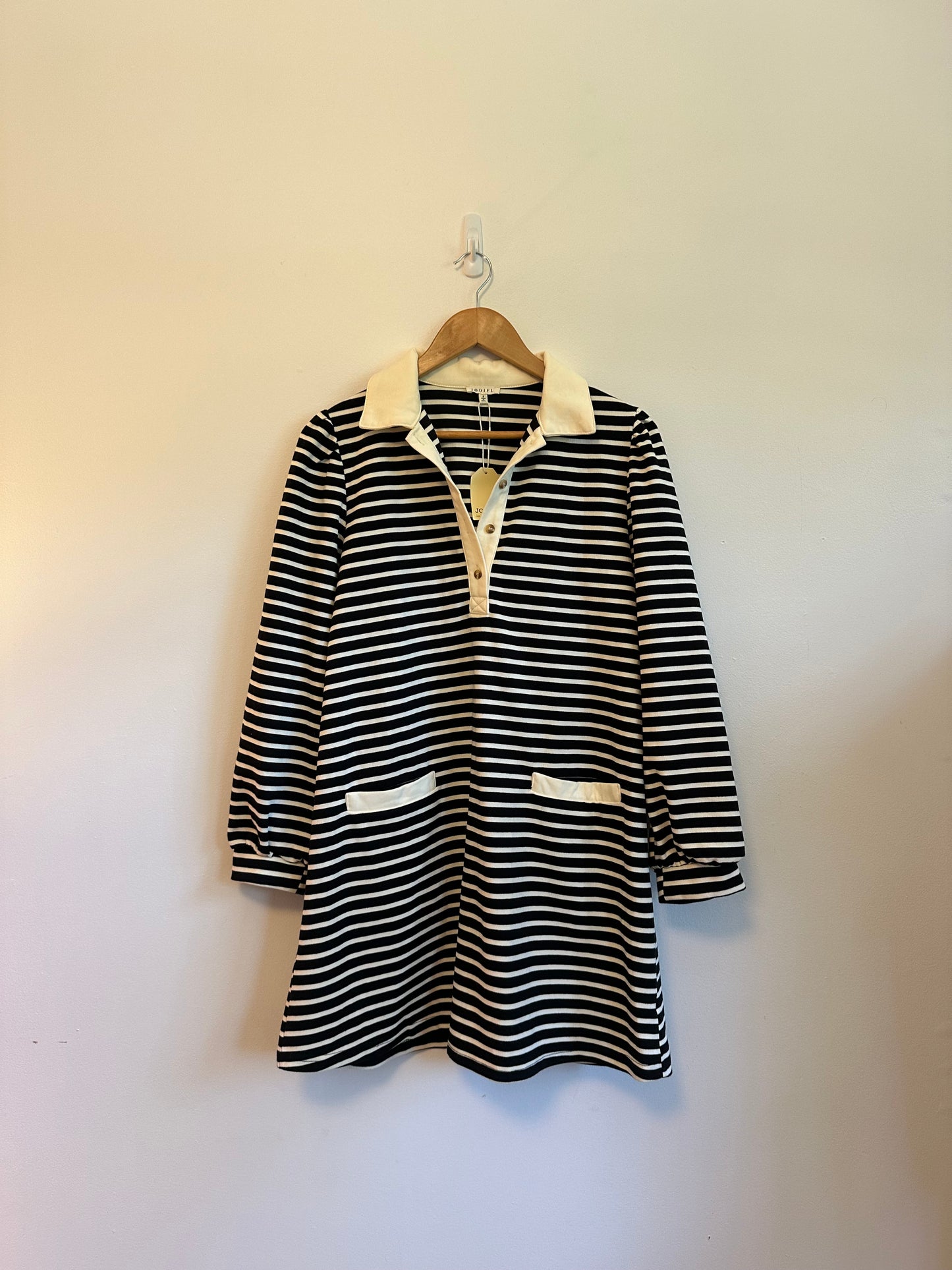NWT Jodifl Black and White Striped Polo Mini Dress | Size Small