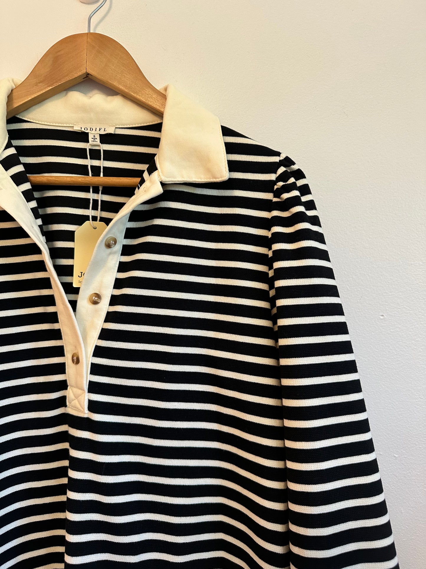 NWT Jodifl Black and White Striped Polo Mini Dress | Size Small
