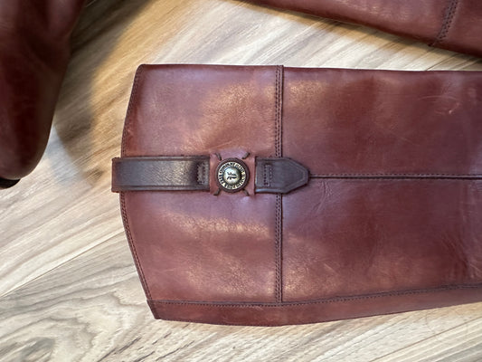 Frye Jayden Button Redwood Brown Leather Knee High Tall Riding Boots | Size 7