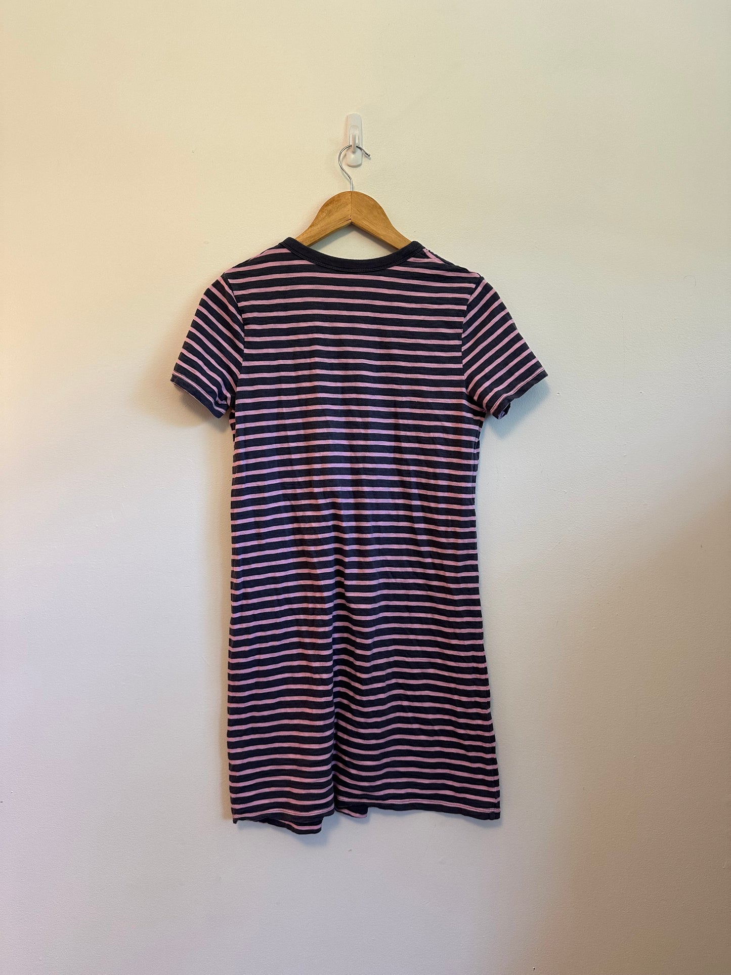 Universal Thread Navy Blue and Pink Striped V-Neck Cotton T-Shirt Dress | Size Small