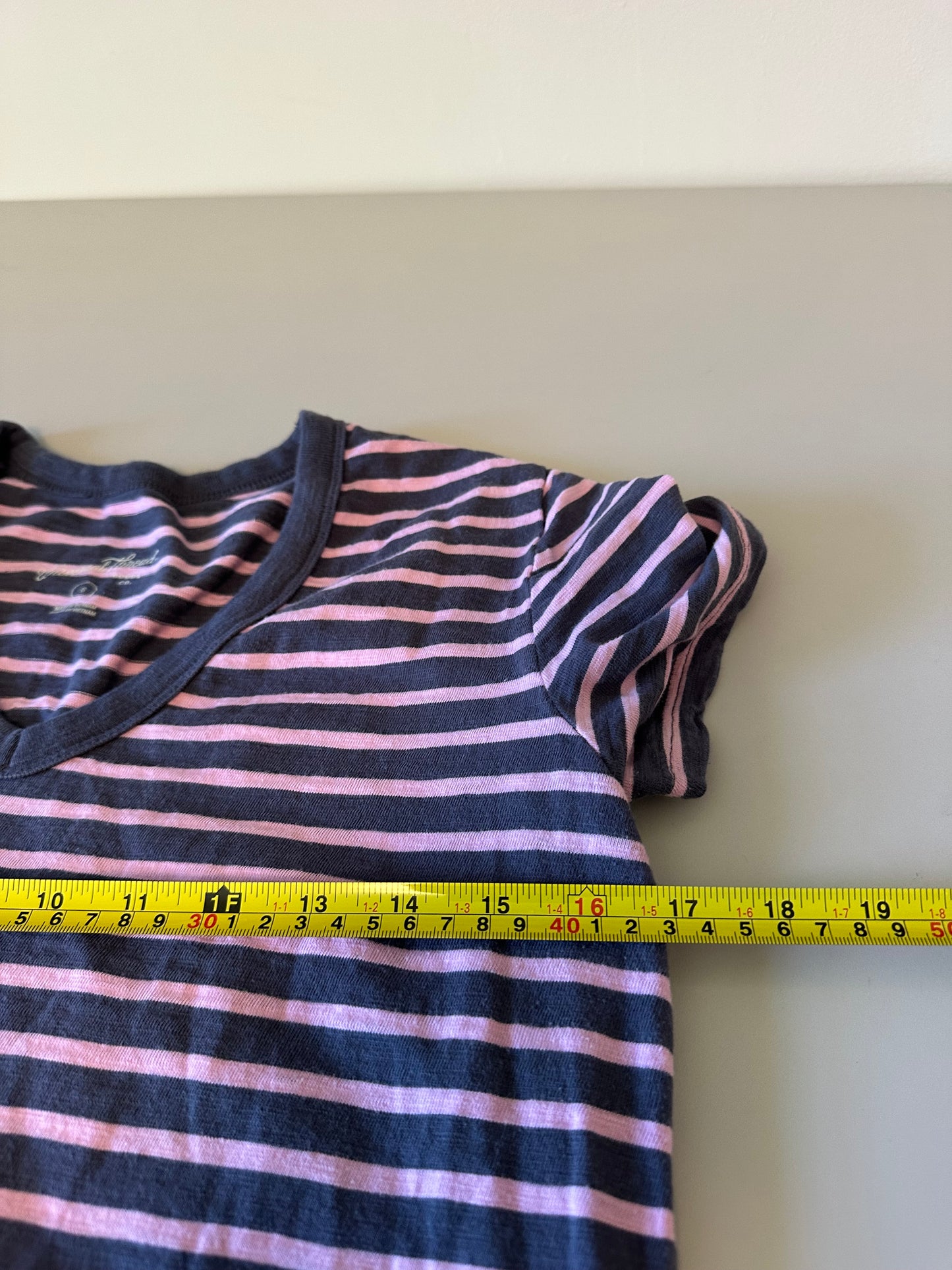 Universal Thread Navy Blue and Pink Striped V-Neck Cotton T-Shirt Dress | Size Small