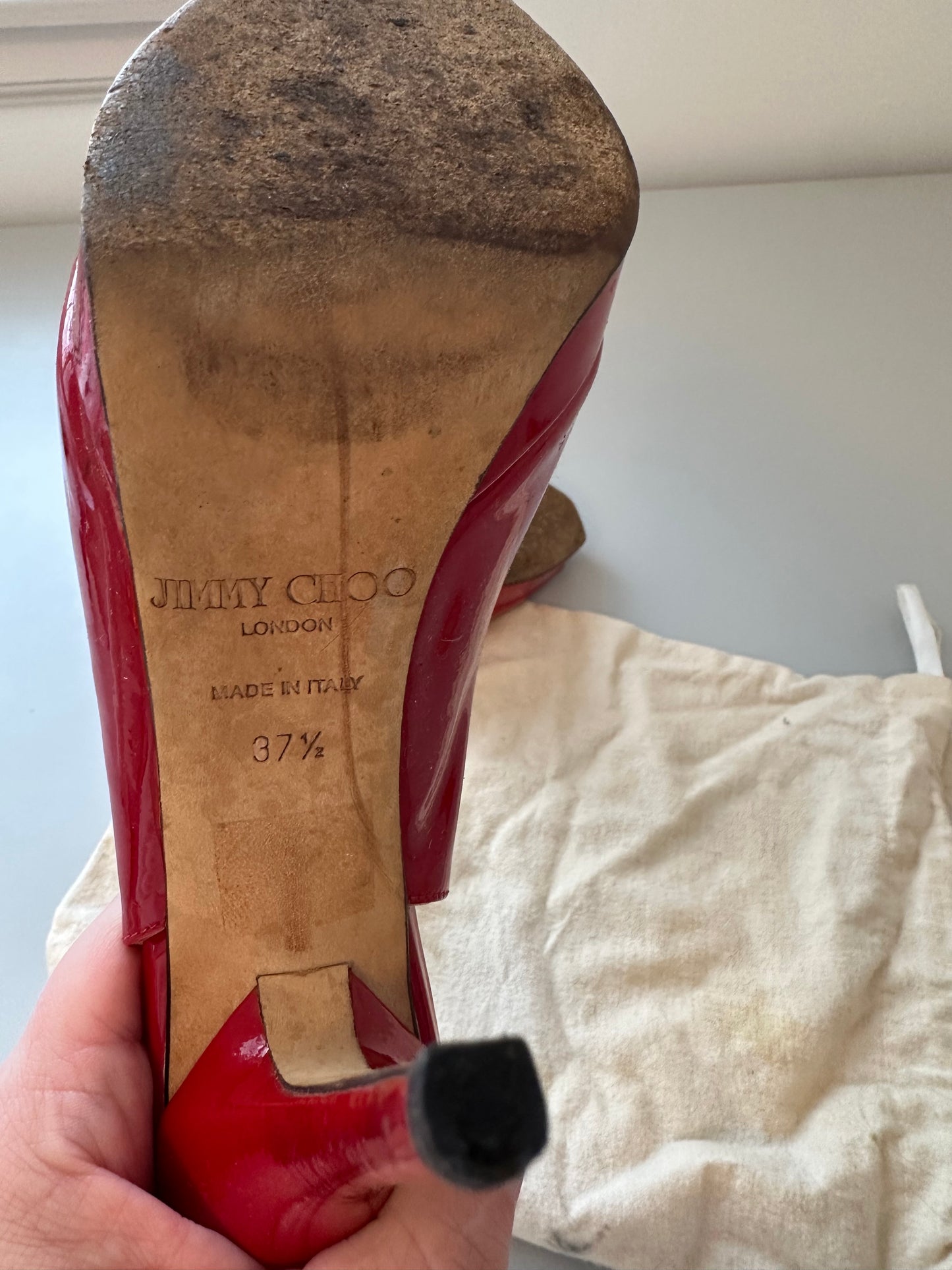 Jimmy Choo Red Patent Leather Sling Back Heels | Size 37.5