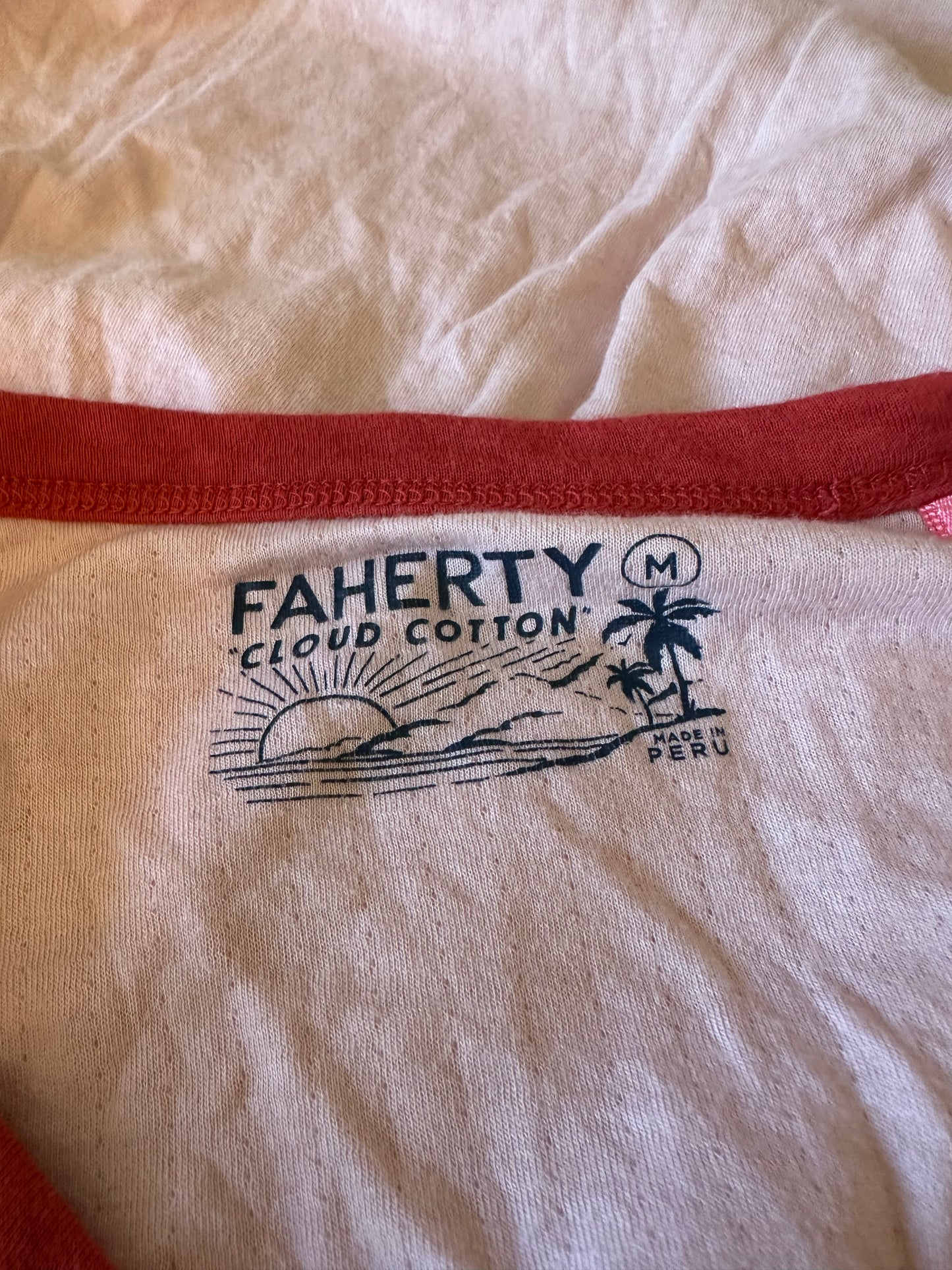 Faherty Baked Apple Cloud Long Sleeve Baseball Tee | Size Medium
