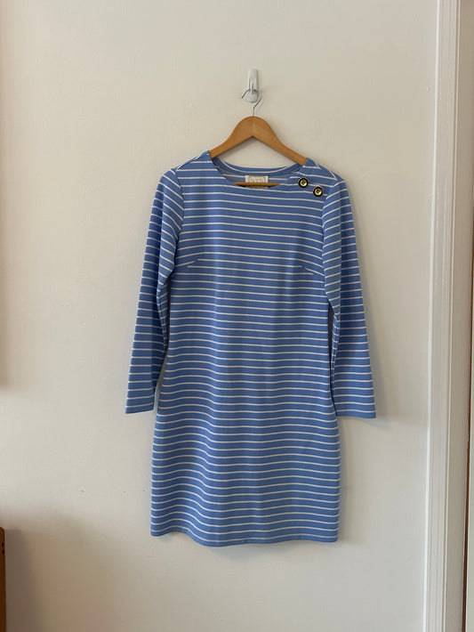Sail To Sable Baby Blue Striped Long Sleeve T-Shirt Dress | Size Small