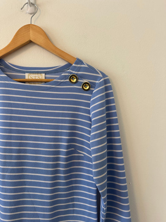 Sail To Sable Baby Blue Striped Long Sleeve T-Shirt Dress | Size Small
