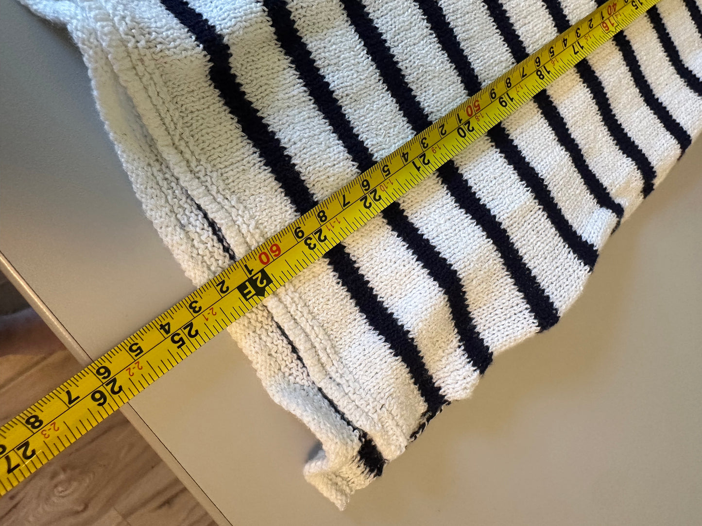 Lilly Pulitzer Navy and White Striped Cotton Knit Keyhole Back Sweater | Size Small