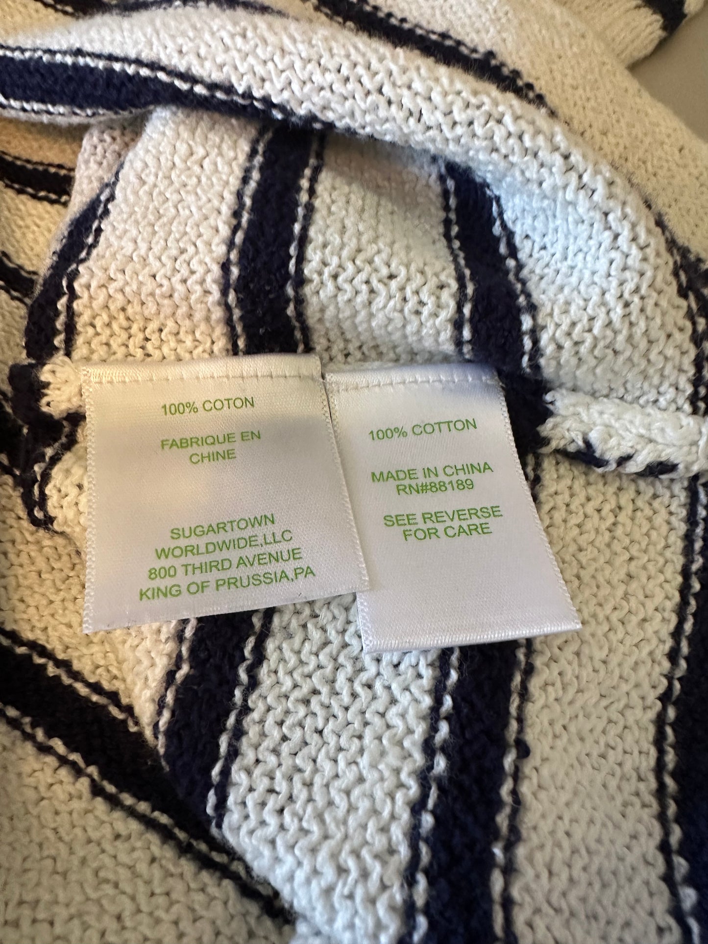 Lilly Pulitzer Navy and White Striped Cotton Knit Keyhole Back Sweater | Size Small