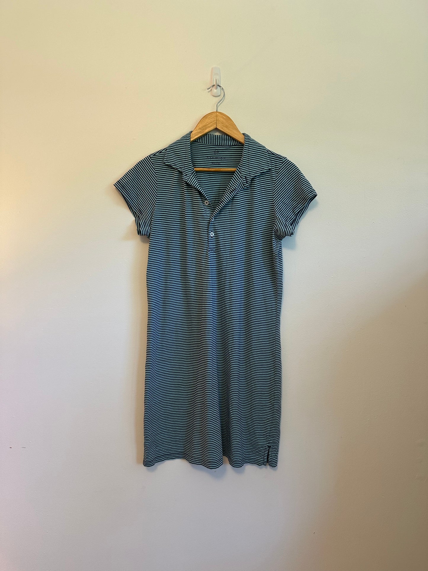 Renwick Striped Short Sleeve Polo Dress in Navy and Light Blue | Size Medium