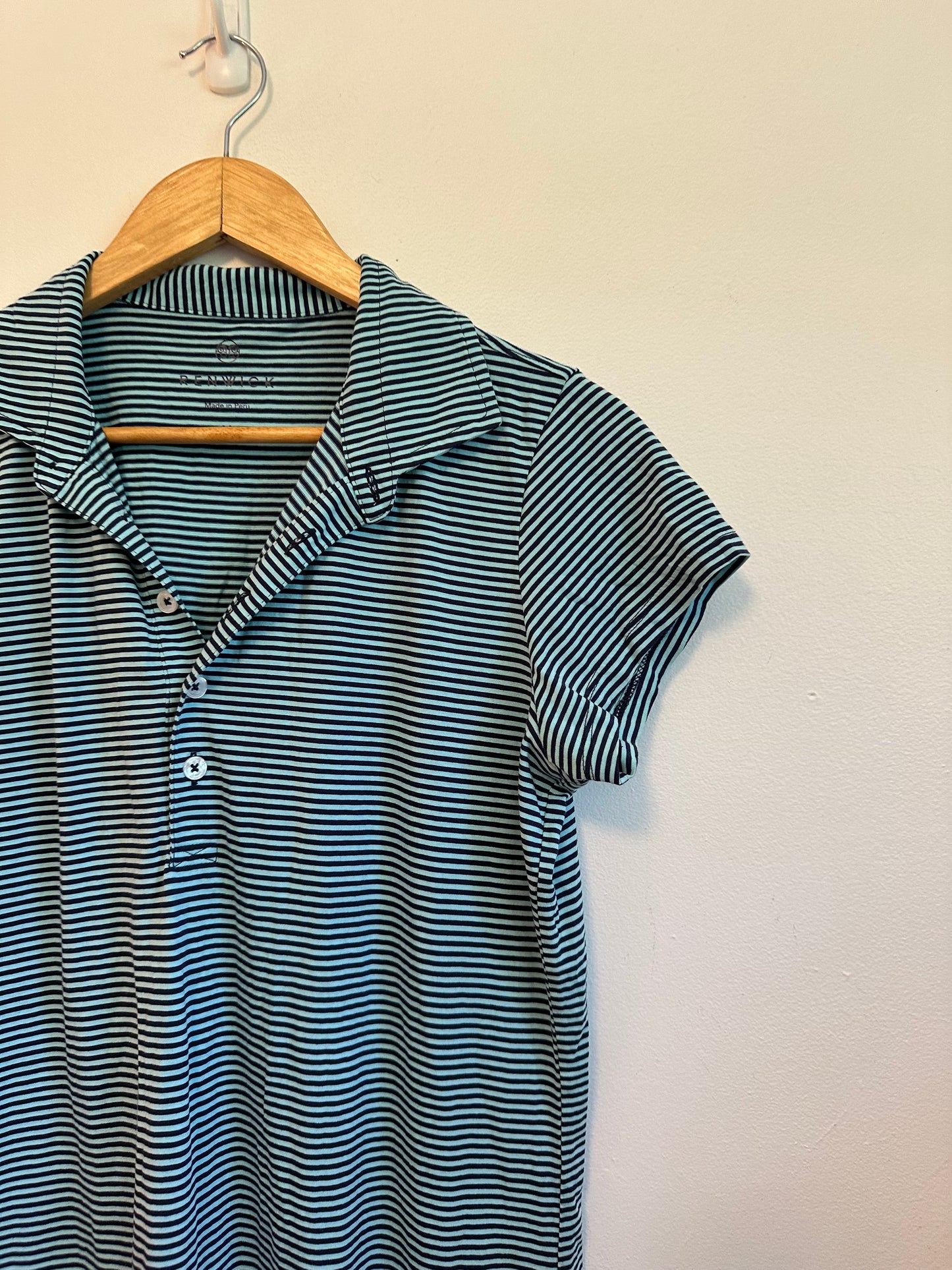 Renwick Striped Short Sleeve Polo Dress in Navy and Light Blue | Size Medium